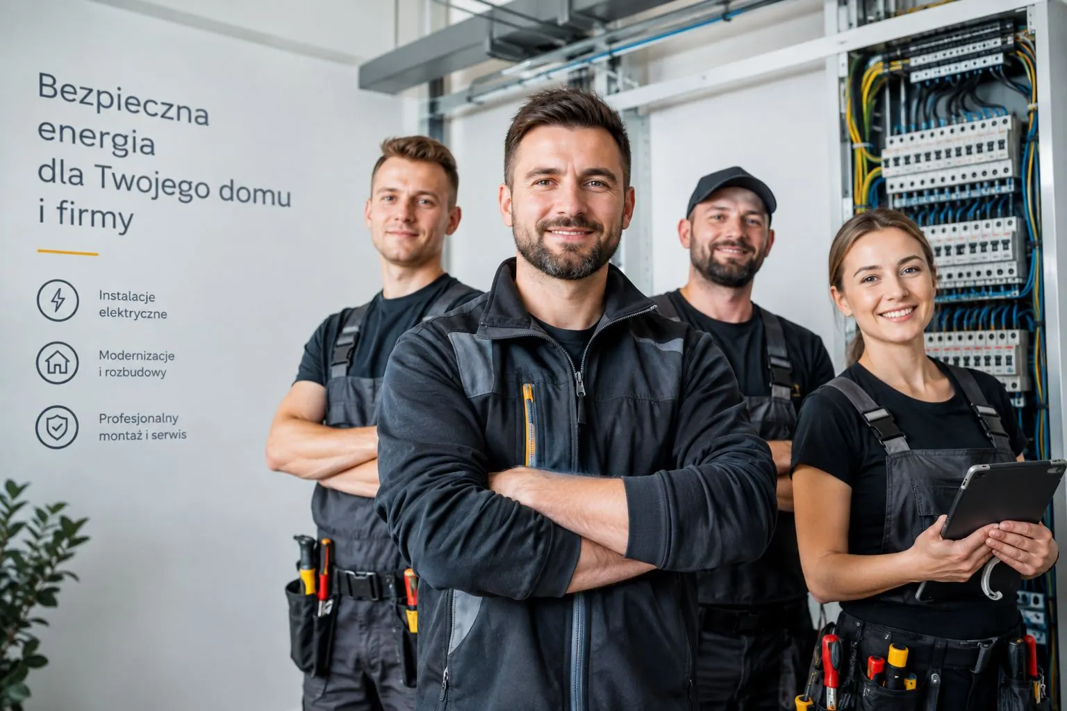 Zespół elektryków Jarsun przy rozdzielnicy
